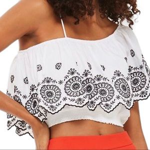Topshop Broderie One Shoulder Crop Top